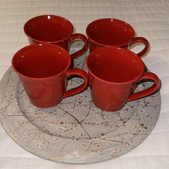 CI Beautiful Stoneware set of 4 Red Toscana 14 oz Mugs NIP - Picture 1 of 9